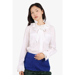 Pre-Loved Chanel™ White Ruffle Neckline Blouse Size 36